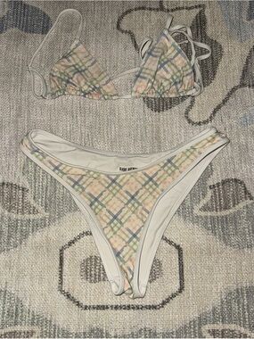 Frankie's Bikinis Pastel Plaid Triangle Bikini Bottom